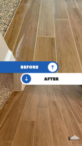 Porcelain Tile planks before and after acid washing in new costruction home in St. Cloud - Florida.